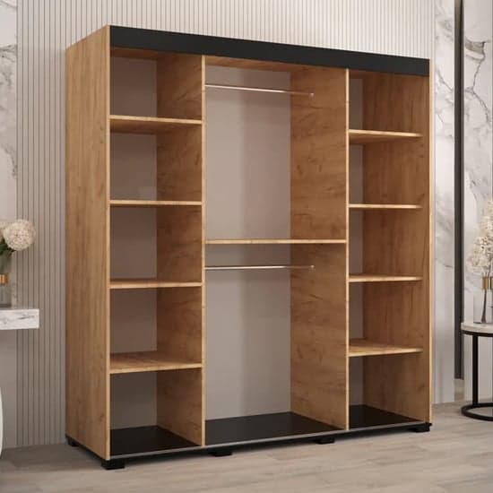 NESTIUM Beilla VI 180cm Mirrored Sliding Wardrobe in Golden Oak with Ample Storage and Modern Design