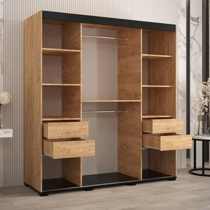 NESTIUM Beilla VI 180cm Mirrored Sliding Wardrobe in Golden Oak with Ample Storage and Modern Design