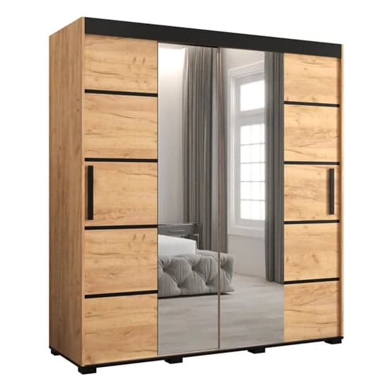 NESTIUM Beilla VI 180cm Mirrored Sliding Wardrobe in Golden Oak with Ample Storage and Modern Design