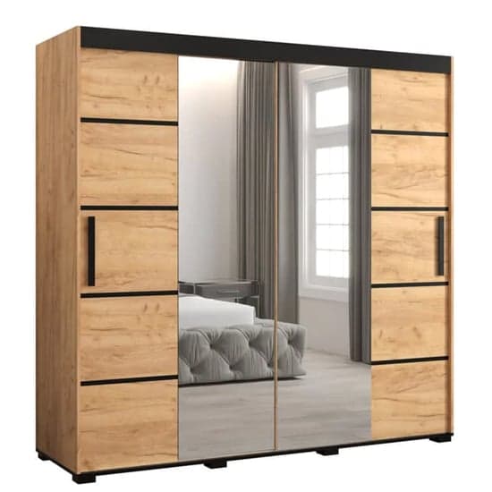 Beilla VI 200cm Golden Oak Mirrored Sliding Wardrobe with Ample Storage