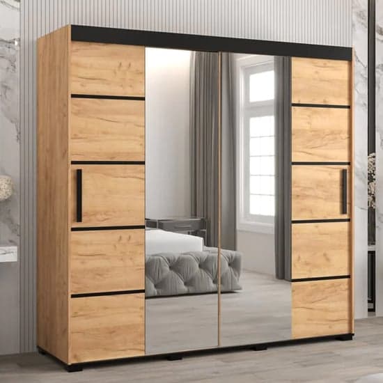 Beilla VI 200cm Golden Oak Mirrored Sliding Wardrobe with Ample Storage