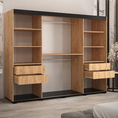 Beilla VI Mirrored Wardrobe Sliding 3 Doors 250cm In Golden Oak