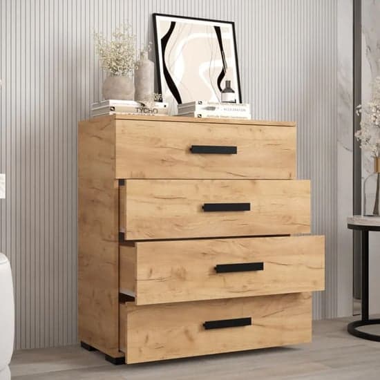 Beilla Wooden Chest Of 4 Drawers In Golden Oak