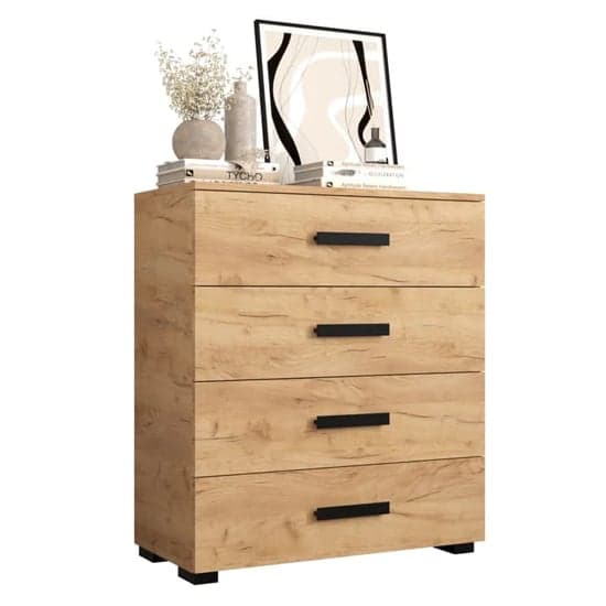 Beilla Golden Oak Chest of 4 Drawers with Black Legs - Stylish Storage Solution