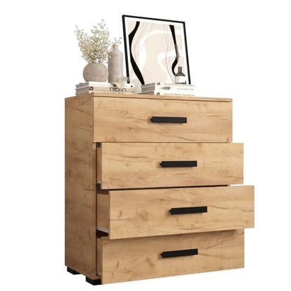 Beilla Golden Oak Chest of 4 Drawers with Black Legs - Stylish Storage Solution