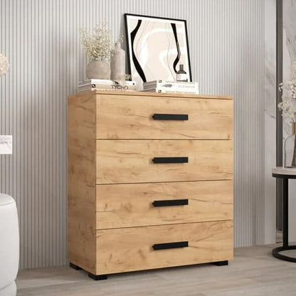 Beilla Golden Oak Chest of 4 Drawers with Black Legs - Stylish Storage Solution