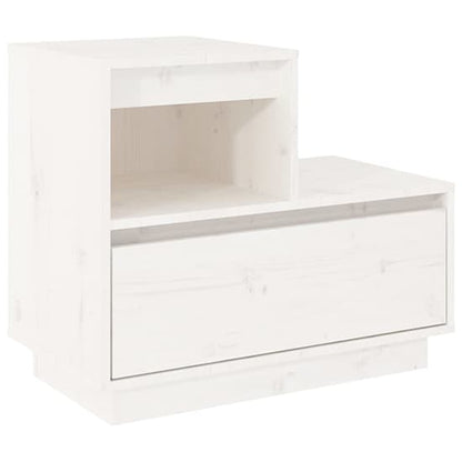 White Pinewood Bedside Cabinet with Drawer for Bedroom Storage