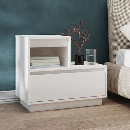 White Pinewood Bedside Cabinet with Drawer for Bedroom Storage