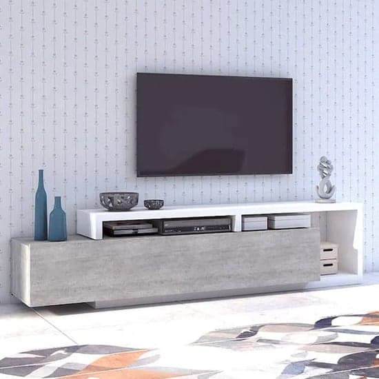 Modern Concrete Grey Wooden TV Stand with 1 Drawer for Organized Living Room