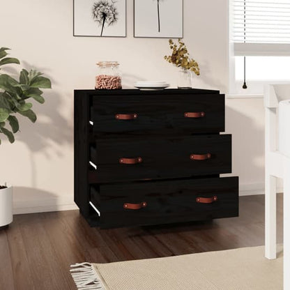 Belint Solid Pine Wood Chest Of 3 Drawers In Black