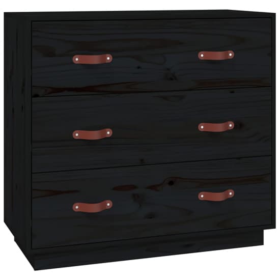 Belint Solid Pine Wood Chest Of 3 Drawers In Black