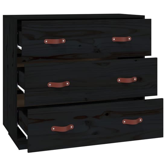 Belint Solid Pine Wood Chest Of 3 Drawers In Black