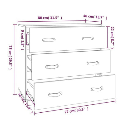 Belint Solid Pine Wood Chest Of 3 Drawers In Black