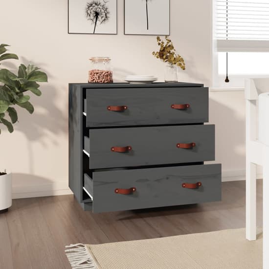 Belint Solid Pine Wood Chest Of 3 Drawers In Grey