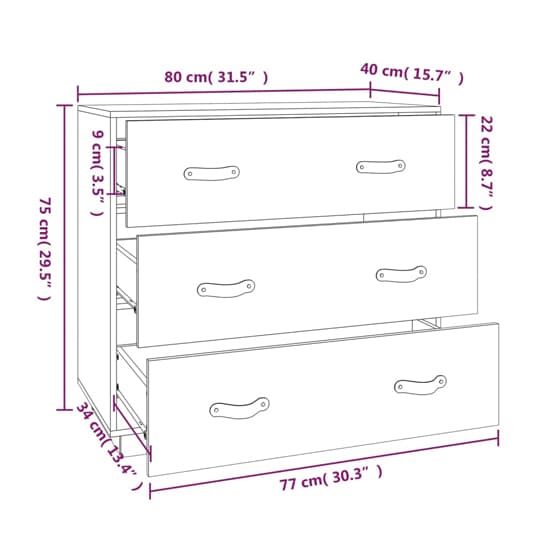 Belint Solid Pine Wood Chest Of 3 Drawers In Grey