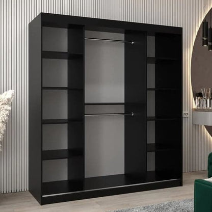 Beloit Mirrored Wardrobe Sliding 2 Doors 180cm In Black