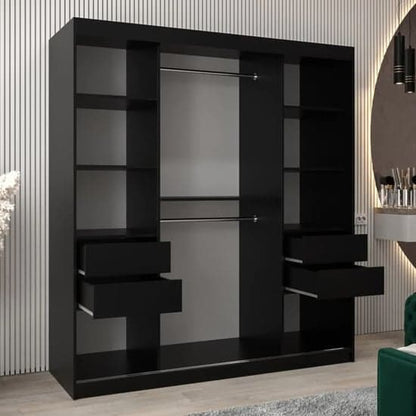 Beloit Mirrored Wardrobe Sliding 2 Doors 180cm In Black