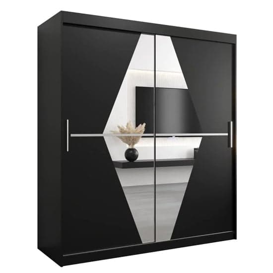 Beloit Mirrored Wardrobe Sliding 2 Doors 180cm In Black