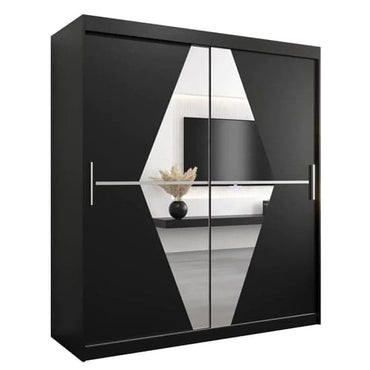 Black 180cm Sliding Mirrored Wardrobe with Two Doors and Shelves