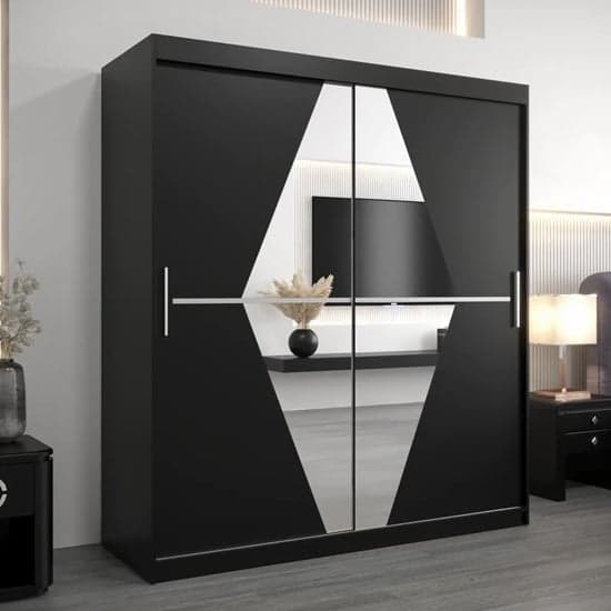 Beloit Mirrored Wardrobe Sliding 2 Doors 180cm In Black