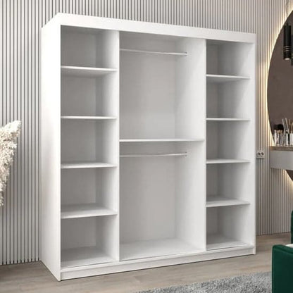 Beloit 180cm White Mirrored Sliding Door Wardrobe with Shelves and Hanging Rails