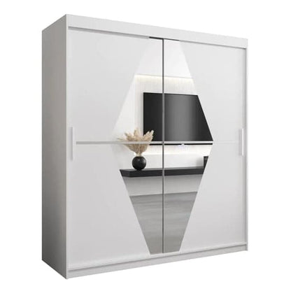 Beloit 180cm White Mirrored Sliding Door Wardrobe with Shelves and Hanging Rails