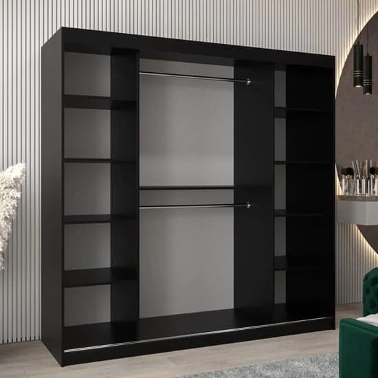 Beloit Mirrored Wardrobe Sliding 2 Doors 200cm In Black