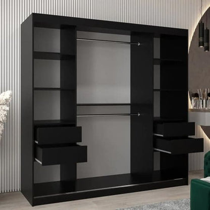 Beloit Mirrored Wardrobe Sliding 2 Doors 200cm In Black