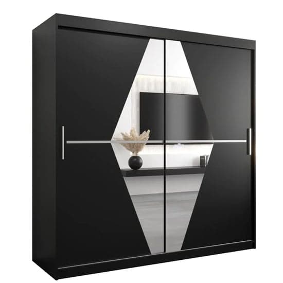 Beloit Mirrored Wardrobe Sliding 2 Doors 200cm In Black