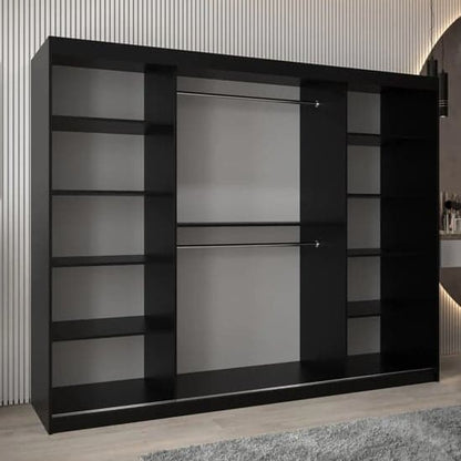 Beloit Mirrored Wardrobe Sliding 3 Doors 250cm In Black