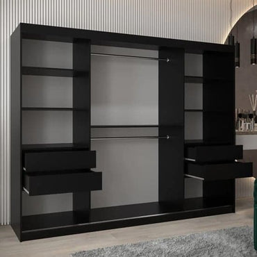 Beloit Mirrored Wardrobe Sliding 3 Doors 250cm In Black