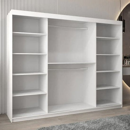 Beloit Mirrored Sliding Wardrobe | White | Mirror | 3 Doors | 250cm