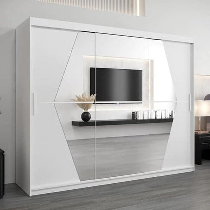 Beloit Mirrored Sliding Wardrobe | White | Mirror | 3 Doors | 250cm