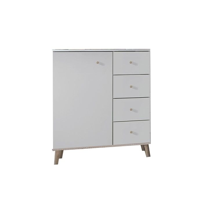 Berten 1-Door 4 Drawer Combi Storage Chest - White & Oak