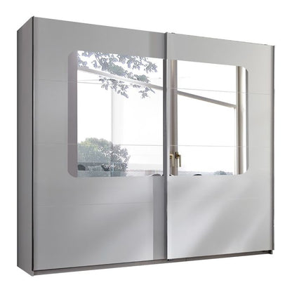 225cm White Mirrored Sliding Wardrobe with 2 Doors | Spacious Storage & Contemporary Design | Berten