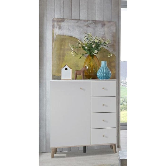 Berten 1-Door 4 Drawer Combi Storage Chest - White & Oak