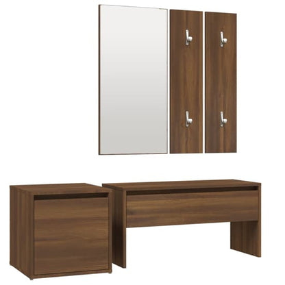 Furco Bevis Brown Oak Hallway Furniture Set with Storage Bench, Console Table, and Coat Rack