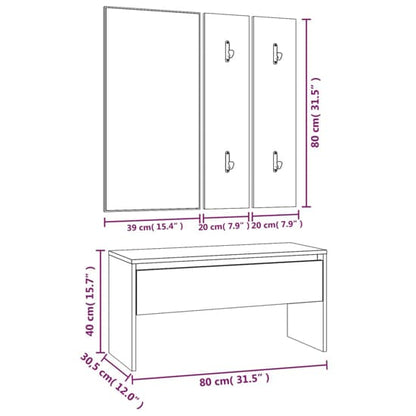 Furco Bevis Brown Oak Hallway Furniture Set with Storage Bench, Console Table, and Coat Rack