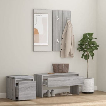 Furco Bevis Grey Sonoma Oak Hallway Furniture Set with Storage Bench, Console Table, and Coat Rack