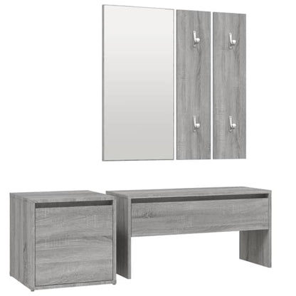 Furco Bevis Grey Sonoma Oak Hallway Furniture Set with Storage Bench, Console Table, and Coat Rack