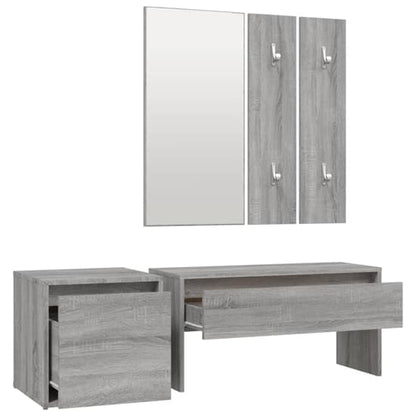 Furco Bevis Grey Sonoma Oak Hallway Furniture Set with Storage Bench, Console Table, and Coat Rack