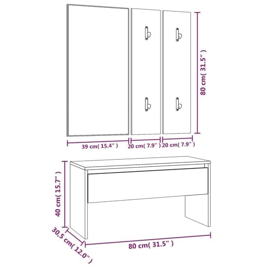 Furco Bevis Grey Sonoma Oak Hallway Furniture Set with Storage Bench, Console Table, and Coat Rack