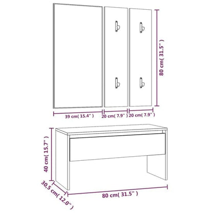 Furco Bevis Grey Sonoma Oak Hallway Furniture Set with Storage Bench, Console Table, and Coat Rack