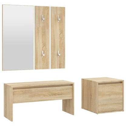 Furco Bevis Sonoma Oak Entryway Furniture Set with Console Table, Shoe Cabinet, Mirror, and Coat Rack