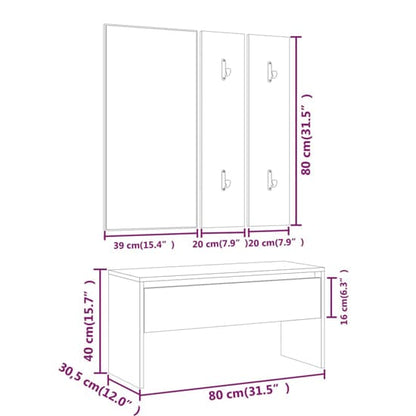 Furco Bevis Sonoma Oak Entryway Furniture Set with Console Table, Shoe Cabinet, Mirror, and Coat Rack