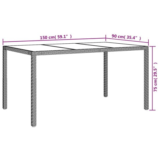 Furco Rectangular White Glass Top Outdoor Dining Table with Poly Rattan Frame