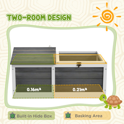 PawHut Wooden Tortoise House, Small Pet Reptile Shelter, with Hide Den and Run - Grey