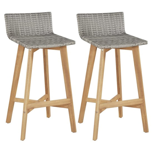 Pair of FURCO Wooden Bar Chairs with PE Rattan - Brown and Grey Outdoor Seating