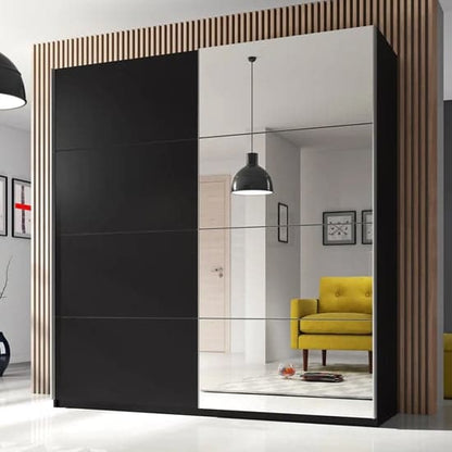 Biella Wooden Wardrobe Sliding 2 Doors 180cm In Matt Black