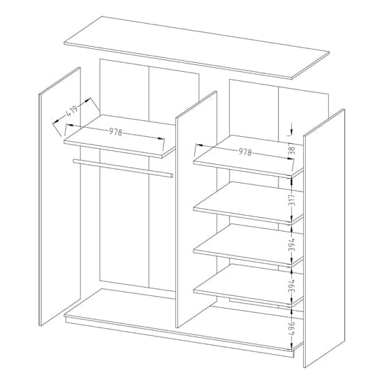 Biella Wooden Wardrobe Sliding 2 Doors 200cm In Matt Black